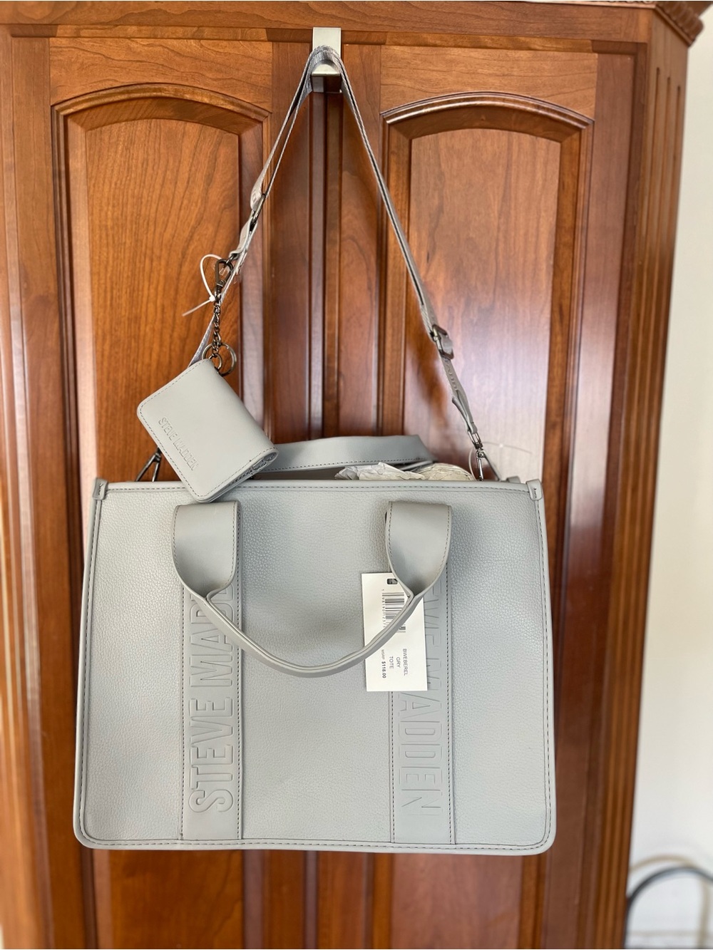 Steve Madden Light Gray Pebbled Large Tote with Detachable Strap